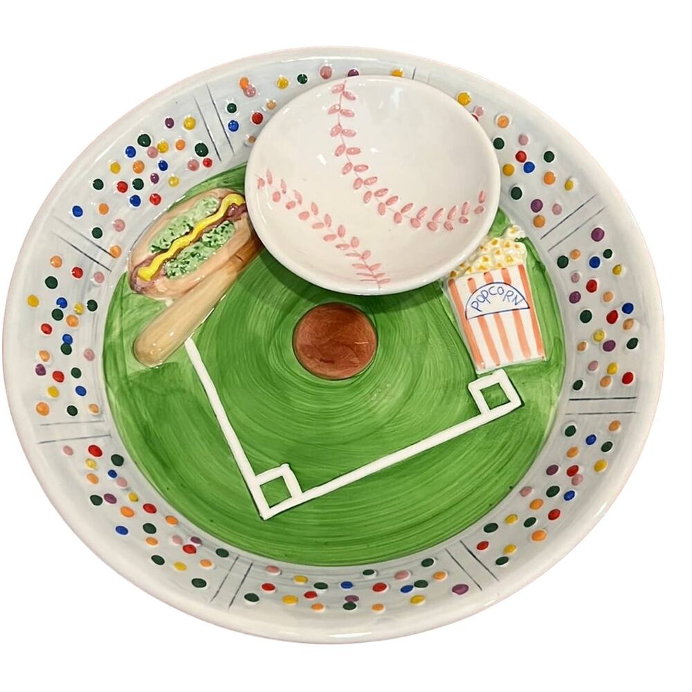 Adorable Baseball Stadium Ceramic Chip Dip Decorative Bowl Serving Platter